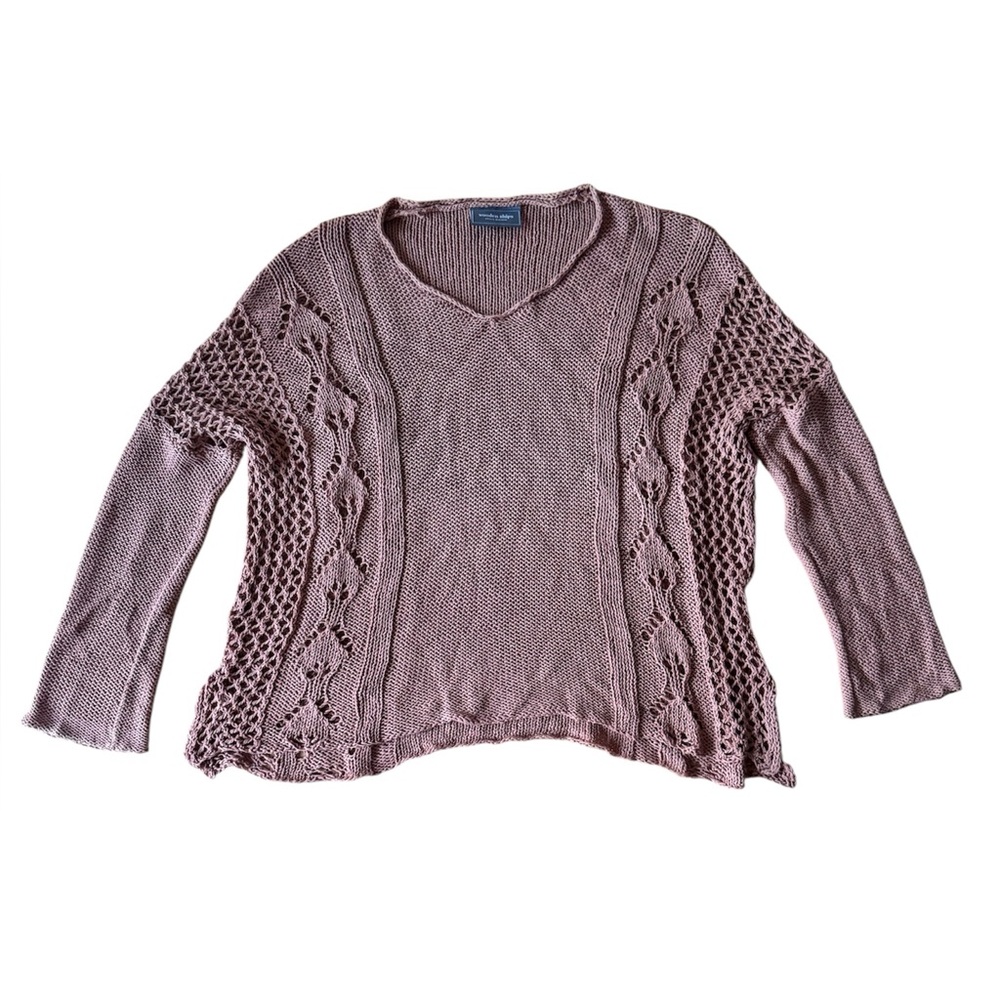 Wooden Ships S/M Brown Knit Crochet Sweater Cotton Blend Boho Beachy Casual